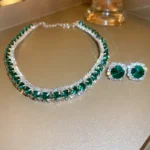 Luxury Necklace Earrings Sets Green Crystal Necklace Women Weddings Bride Jewelry Accessories